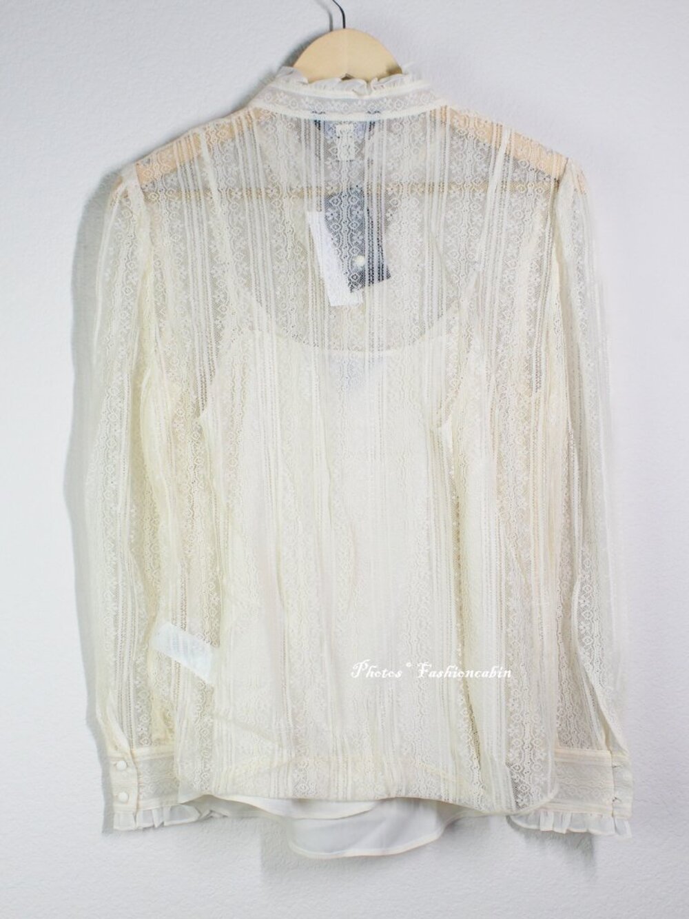 NWT Lauren Ralph Lauren Ruffle Trim Lace Shirt w Camisole, Winter Cream, US 8 - Picture 6 of 15